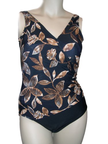 Swimsuit Womens Bb Plus Size Surplice Wrap One Piece Swimsuit, Tank Swimwear, Pink/black, Black, Brown/black Tribal 18-24 (Type one Piece) รูปที่ 4