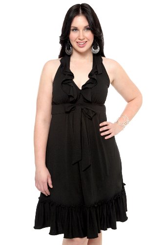 Torrid Plus Size Black Knit Ruffle Halter Dress ( Torrid Casual Dress ) รูปที่ 1