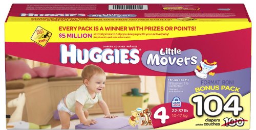 Huggies Little Movers Diapers, Size 4, 22-37 lbs, 104 ea, ( Baby Diaper Kimberly Clark ) รูปที่ 1