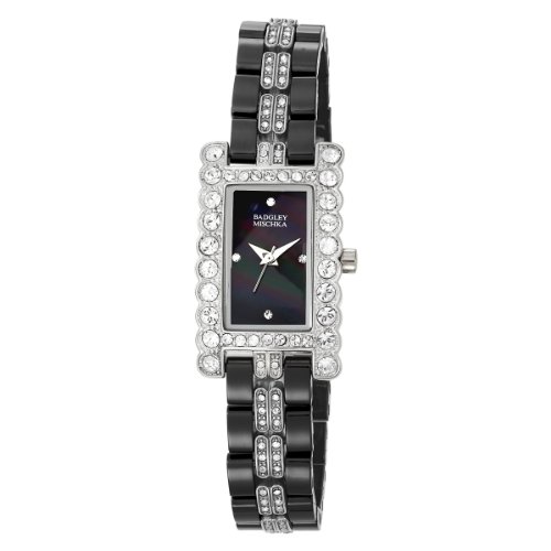 Badgley Mischka Women's BA1123BMBK Swarovski Crystal Accented Silver-Tone Black Ceramic Dress Watch รูปที่ 1