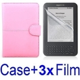 Neewer New Pink Leather Case Cover for Amazon Kindle 3 Ebook Reader + 3x SCREEN PROTECTOR (Kindle E book reader)