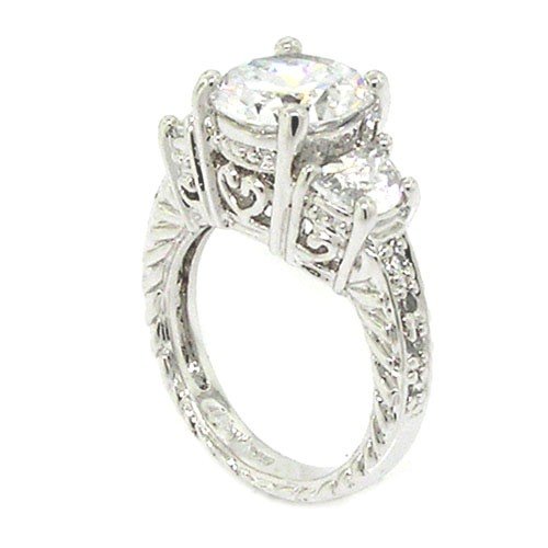 Sterling Silver Classic Engagement Ring w/Round Brilliant White CZ ( Alljoy ring ) รูปที่ 1