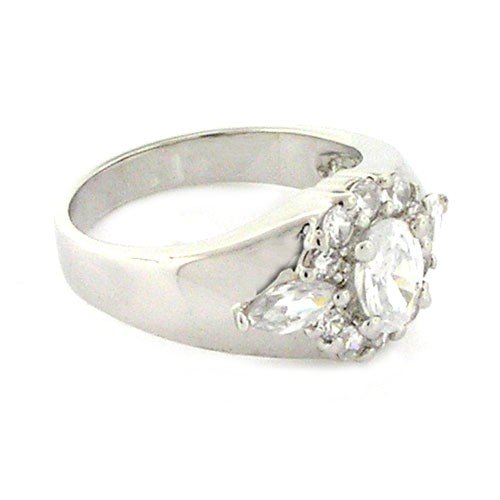 Sterling Silver Classic Flower Cluster Engagement Ring w/Oval White CZ ( Alljoy ring ) รูปที่ 3