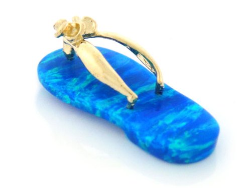 14K Gold Sea Blue Opal Flip Flop Sandal Shoe Pendant ( Jewelry Liquidation pendant ) รูปที่ 3