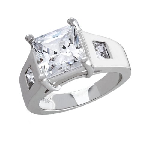 Sterling Silver Princess CZ Diamond 4- Prong Engagement Ring ( Bling Jewelry ring ) รูปที่ 1