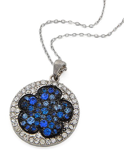 Silvertone Blue Rhinestone Flower Pendant Necklace Fashion Jewelry ( PammyJ Necklace pendant ) รูปที่ 1