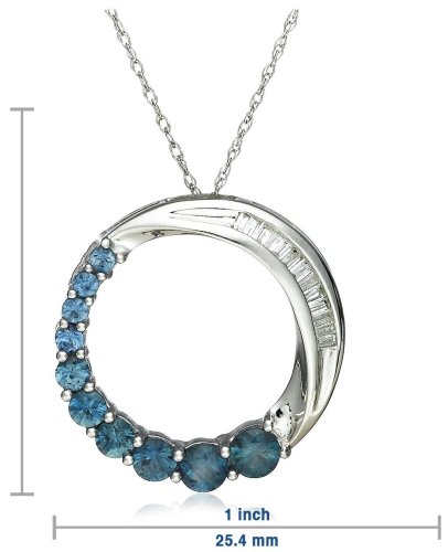 10k White Gold Shades of Blue Sapphire and Diamond Journey Circle Pendant, 18