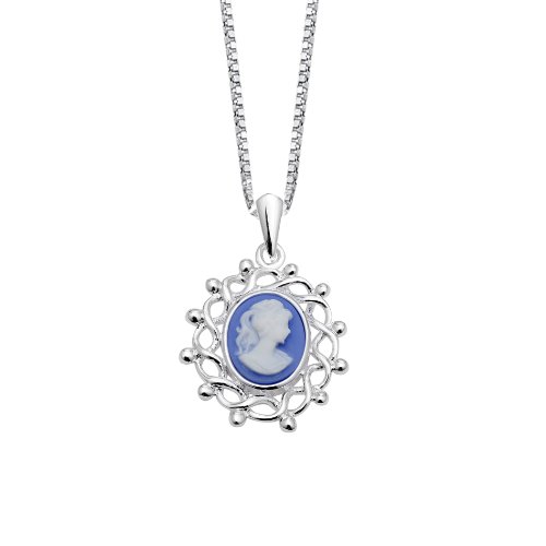 Sterling Silver Blue Oval Cameo Pendant, 18