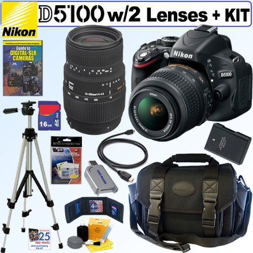 Review Nikon D5100 16.2Megapixel CMOS Digital SLR Camera with 18-55mm f/3.5-5.6 AF-S DX VR Nikkor Zoom Lens and Sigma 70-300mm f/4-5.6 SLD DG Macro Lens with built in motor + EN-EL14 Battery + 16GB Deluxe Accessory Kit รูปที่ 1