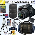 Review Nikon D5100 16.2Megapixel CMOS Digital SLR Camera with 18-55mm f/3.5-5.6 AF-S DX VR Nikkor Zoom Lens and Sigma 70-300mm f/4-5.6 SLD DG Macro Lens with built in motor + EN-EL14 Battery + 16GB Deluxe Accessory Kit