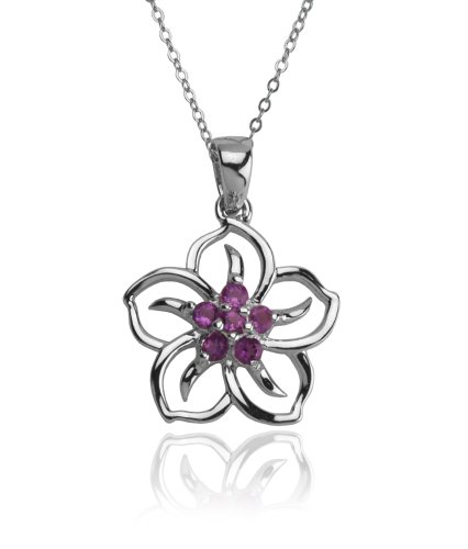 Sterling Silver Amethyst Flower Pendant, 18