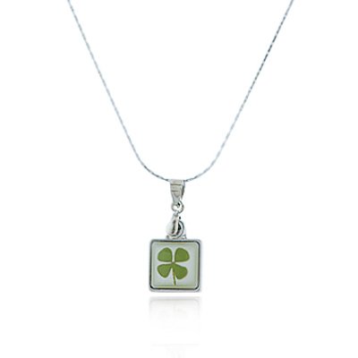 Chuvora Real Irish Four Leaf Clover, Symbol of Good Luck, Small Square Pendant Necklace ( Chuvora pendant ) รูปที่ 1