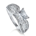 รูปย่อ Sterling Silver Princess Cubic Zirconia Solitaire Ring w/ Side Stones - Women's Engagement Wedding Ring ( BERRICLE ring ) รูปที่1