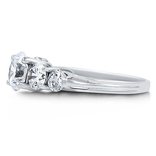 Sterling Silver 925 Round Prong-Set Cubic Zirconia CZ 5-Stone Ring - Women's Engagement Wedding Ring ( BERRICLE ring ) รูปที่ 4