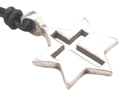 Christian Cross In Jewish Star Pewter Pendant Necklace ( Dan Jewelers pendant ) รูปที่ 3