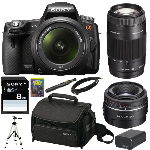 Review Sony Alpha SLT-A55V/L 16.2Megapixel DSLR with Translucent Mirror Technology and 3D Sweep Panorama and 18-55mm F3.5-5.6 Lens with Sony 75-300 Zoom Lens and SAL35F18 Wide Angle Lens + Accessory Kit รูปที่ 1