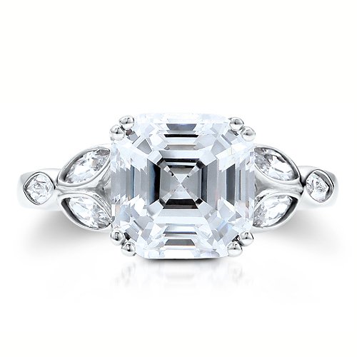 Sterling Silver 925 Asscher Cut Cubic Zirconia CZ Fashion Ring - Women's Engagement Wedding Ring ( BERRICLE ring ) รูปที่ 1