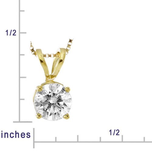 10k Yellow Gold Round Diamond Solitaire Pendant (1/2 cttw, I-J Color, I2-I3 Clarity), 18