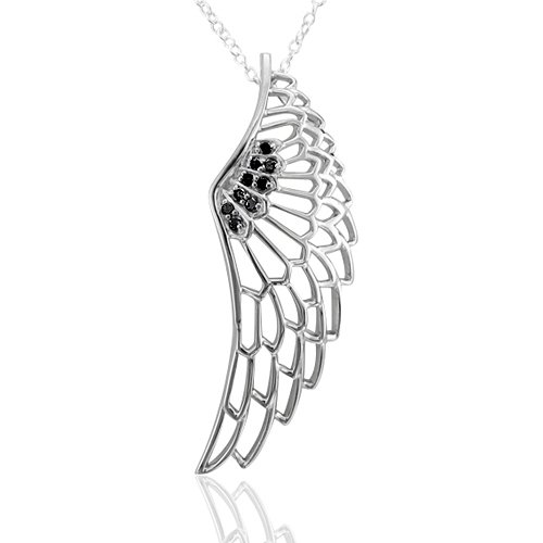 Sterling Silver White Angel Feather Wing Black Diamond Pendant Necklace-0.10 carat ( Diamond Delight pendant ) รูปที่ 1