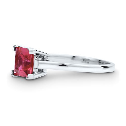 Sterling Silver 925 Princess Cut Ruby Cubic Zirconia CZ Solitaire Ring - Women's Engagement Wedding Ring ( BERRICLE ring ) รูปที่ 3