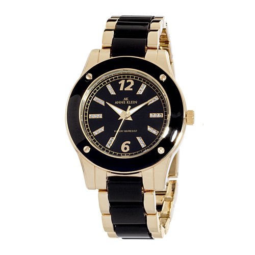 AK Anne Klein Women's 109180BKGB Gold-Tone and Black Plastic Dress Watch รูปที่ 1