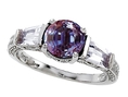 2.60 cttw 925 Sterling Silver 14K White Gold Plated Lab Created Alexandrite Engagement Ring - Gold Plated Silver ( Finejewelers ring )