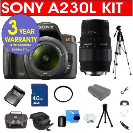 Review Sony A230L 10.2 Megapixel Digital SLR Camera with 18-55mm Lens + Sigma 70-300MM Macro Zoom Lens + High Capacity Li-Ion Battery + 4 GB Memory Card + 50