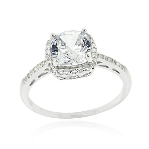 Sterling Silver CZ Square Bridal Engagement Ring ( SilverSpeck.com ring ) รูปที่ 2