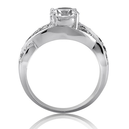 Sterling Silver Round Cubic Zirconia CZ Solitaire Ring w/Side Stones - Women's Engagement Wedding Ring ( BERRICLE ring ) รูปที่ 5
