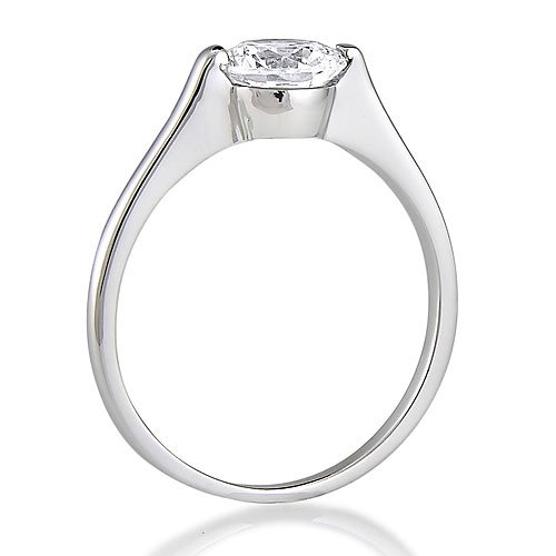 Sterling Silver Round Cubic Zirconia CZ Solitaire Ring - Women's Engagement Wedding Ring ( BERRICLE ring ) รูปที่ 4