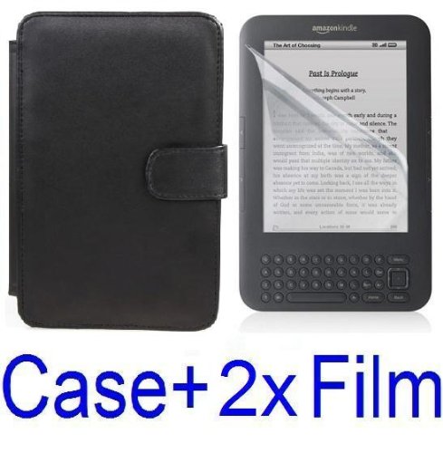 Neewer Black Protective Leather Case Cover For Amazon Kindle 3 eBook E-Reader + 2x SCREEN PROTECTOR (Kindle E book reader) รูปที่ 1
