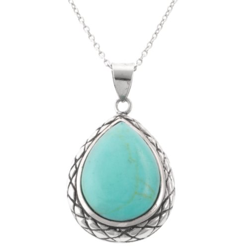 Sterling Silver Turquoise Teardrop Pendant, 18