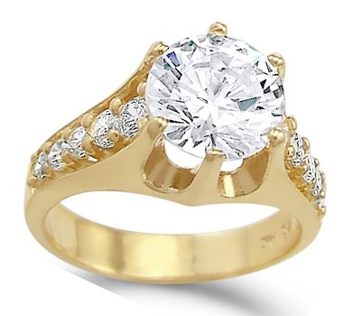 Ladies Solitaire CZ Cubic Zirconia 14k Yellow Gold Engagement Ring NEW ( Jewel Roses ring ) รูปที่ 1