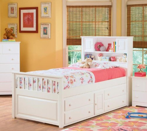 Full Size Captain's Bed with Underbed 4 Storage Drawer Chest White Finish  รูปที่ 1