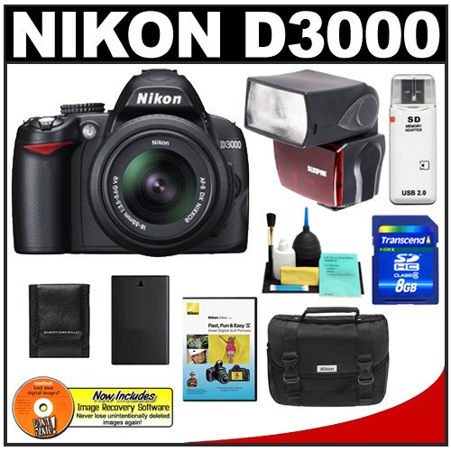 Review Nikon D3000 10Megapixel Digital SLR Camera with 18-55mm f/3.5-5.6G AF-S DX VR Nikkor Zoom Lens with Sunpak PF30X Flash + 8GB Card + EN-EL9a Battery + Nikon Gadget Bag + Nikon School DVD + Accessory Kit รูปที่ 1