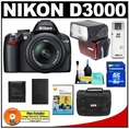 Review Nikon D3000 10Megapixel Digital SLR Camera with 18-55mm f/3.5-5.6G AF-S DX VR Nikkor Zoom Lens with Sunpak PF30X Flash + 8GB Card + EN-EL9a Battery + Nikon Gadget Bag + Nikon School DVD + Accessory Kit