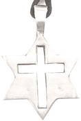 Christian Cross In Jewish Star Pewter Pendant Necklace ( Dan Jewelers pendant )