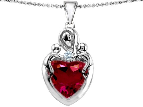 6.65 cttw 14k white gold plated Silver Large Loving Mother with Children Pendant with Lab Created Heart Shape Ruby ( Finejewelers pendant ) รูปที่ 1