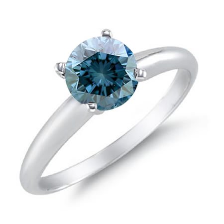 1/2 Ct Blue Diamond Solitaire Ring 14k White Gold ( FineDiamonds9 ring ) รูปที่ 1