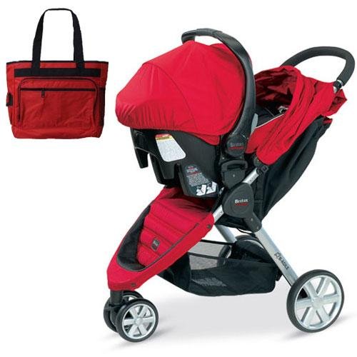 Britax - B-Agile travel system with matching car seat and diaper bag in Red รูปที่ 1