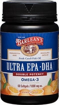 Barlean's Organic Oils Fresh Catch Fish Oil,  ULTRA  EPA-DHA, Orange Flavor 1000 mg, 60  Softgels ( Barlean's Organic Oils Omega 3 )
