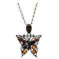 Sterling Silver Honey Amber Butterfly Pendant, 18