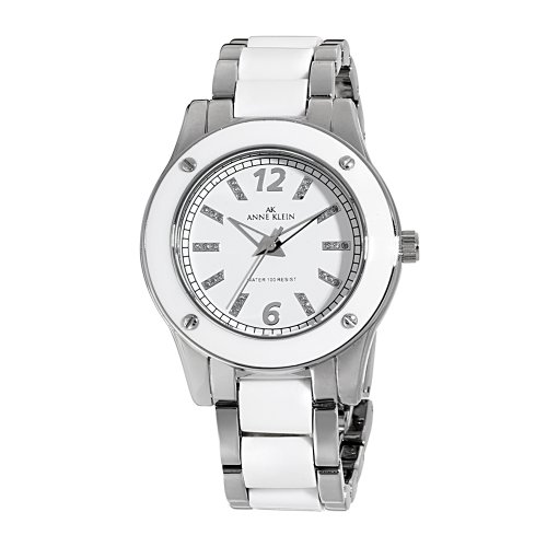 AK Anne Klein Women's 109181WTSV Silver-Tone and White Plastic Dress Watch รูปที่ 1