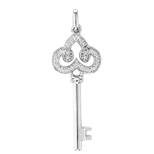 Sterling Silver White Diamond Key Pendant (1/10 cttw; I-J color), 16
