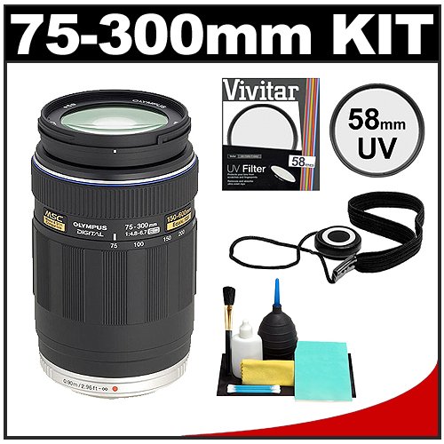 Olympus M.Zuiko 75-300mm f/4.8-6.7 ED Digital Zoom Lens (Black) with UV Filter + Accessory Kit for PEN Micro 4/3 E-P1, E-P2, E-PL1, E-PL2 Cameras ( Olympus Len ) รูปที่ 1