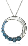 10k White Gold Shades of Blue Sapphire and Diamond Journey Circle Pendant, 18