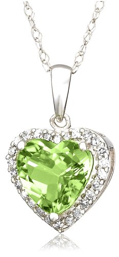 10k White or Yellow Gold, August Birthstone, Peridot and Diamond Heart Pendant ( Amazon.com Collection pendant ) รูปที่ 1