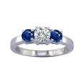 2 Ct 3-Stone Blue Sapphire & Diamond Engagement Ring In 14K White Gold ( FineDiamonds9 ring )