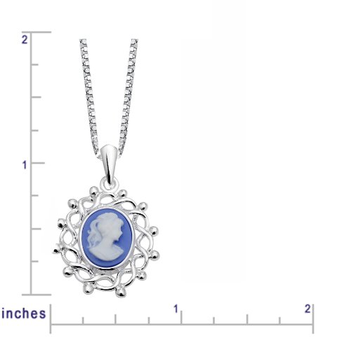 Sterling Silver Blue Oval Cameo Pendant, 18
