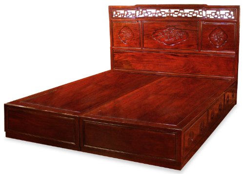 Chinese-Style King Size Rosewood Platform Bed - Flower & Bird Design  รูปที่ 1